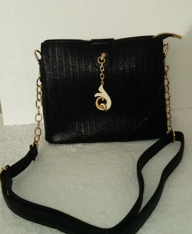 Black Shoulder Bag with Gold Chain - photo 3