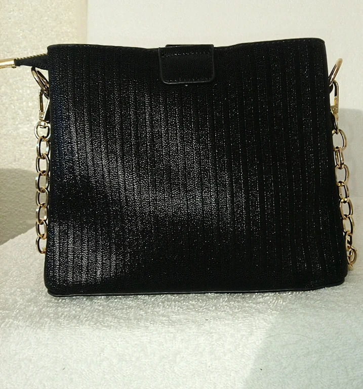 Black Shoulder Bag with Gold Chain - photo 4
