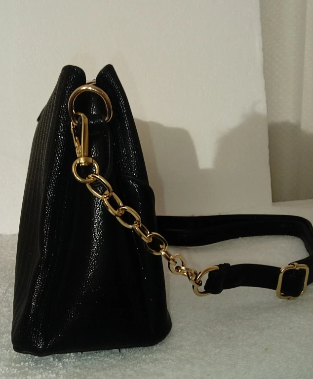 Black Shoulder Bag with Gold Chain - photo 5