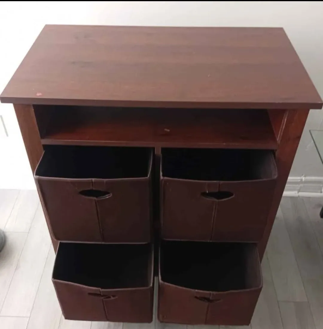 Brown Wooden Shelf with Storage Bins