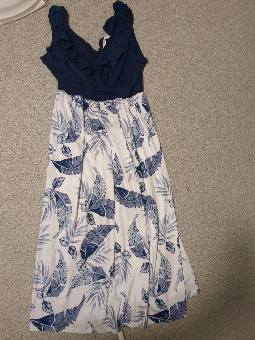 Navy & White Leaf Print Dress