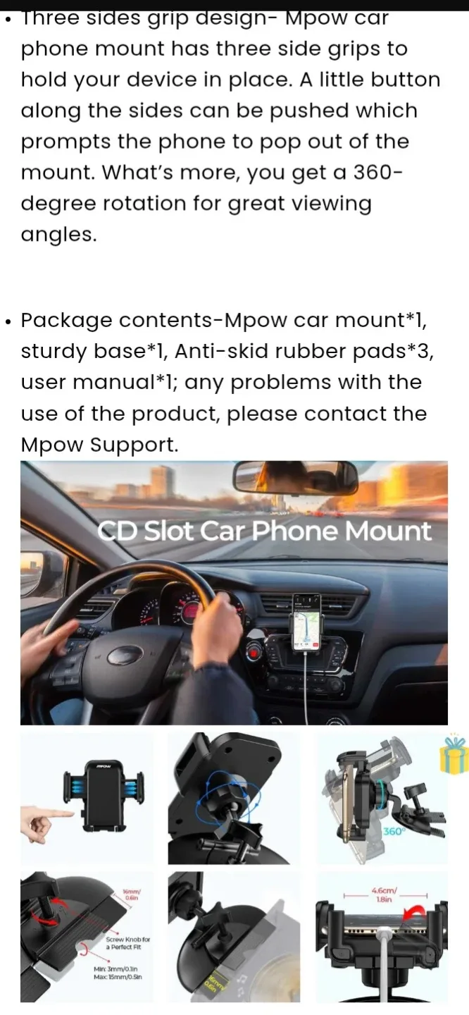 NEW!  Mpow 051BB CD Slot Car Phone Mount - Black image indicator(8)