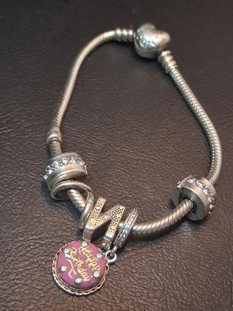 Pandora Silver initial "N" and Birthday Cake Charm Bracelet