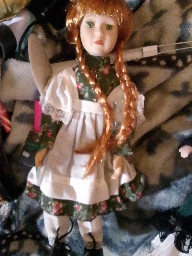 Porcelain Doll with Green Floral Dress