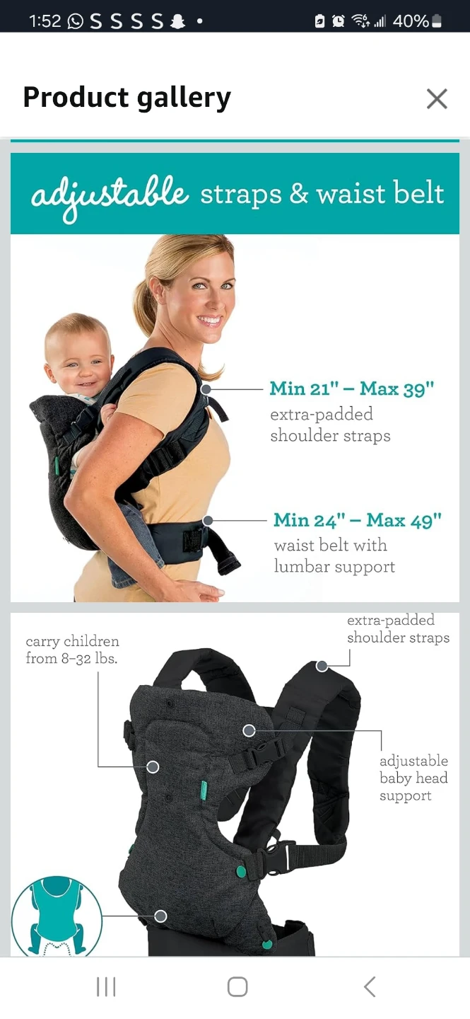 Infantino Baby Carrier - Adjustable Straps