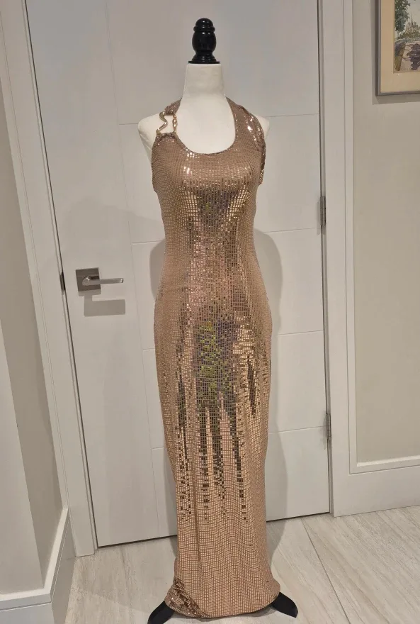 Sequin Halter Maxi Dress - Rose Gold