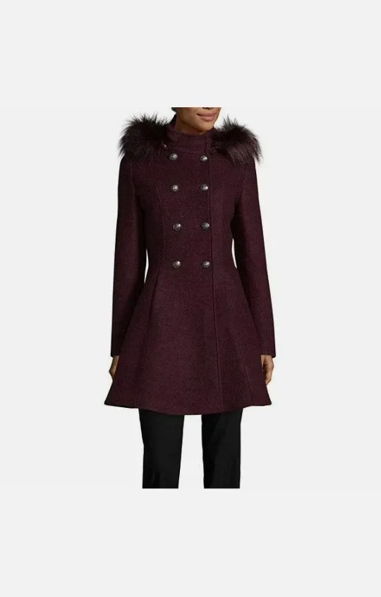 Brand New Liz Claiborne Burgundy Coat Removable Hoodie, Size S