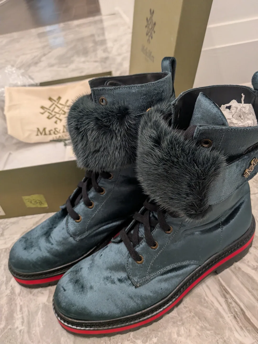 Mr & Mrs Italy Fur Trim Combat Boots image indicator(2)