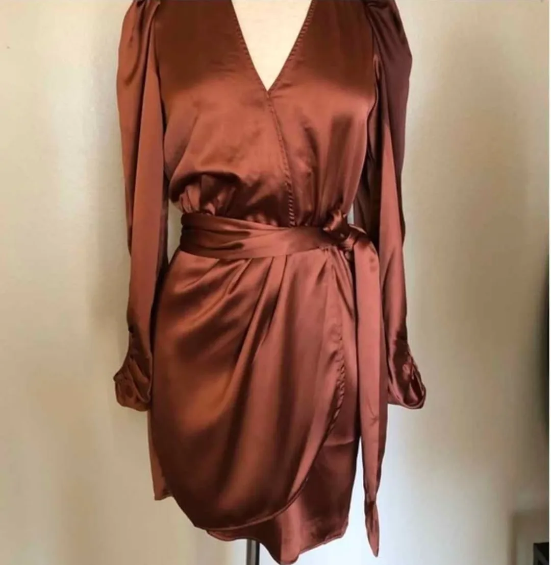 Bronze Mini Wrap Dress