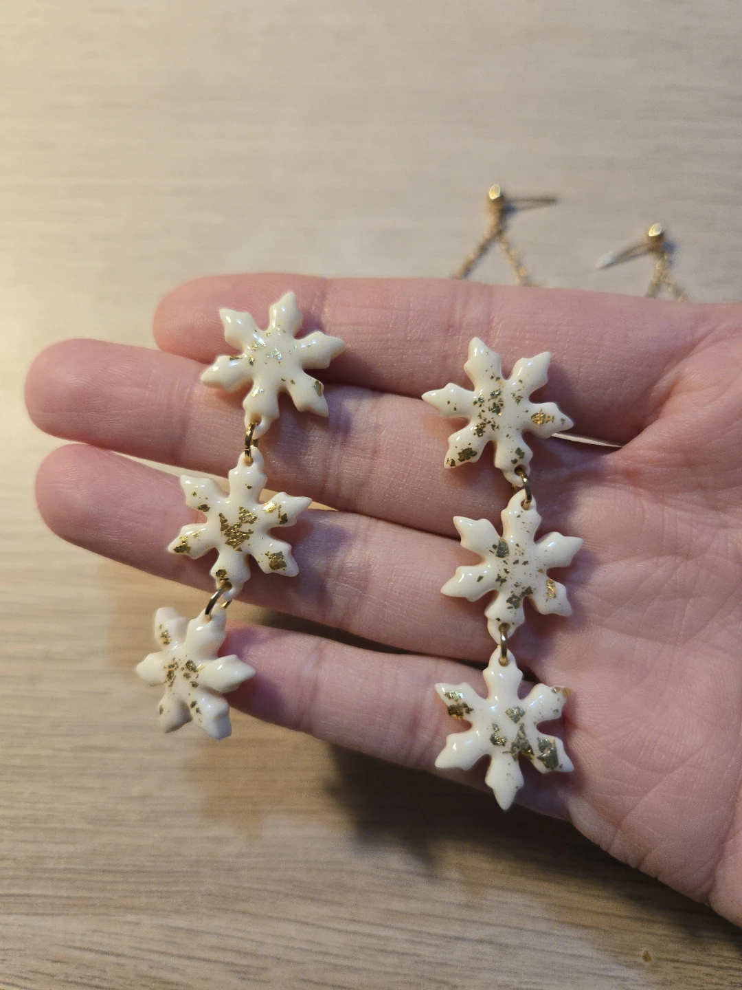 White & Gold Polymer Clay Earrings, Clearance - photo 2