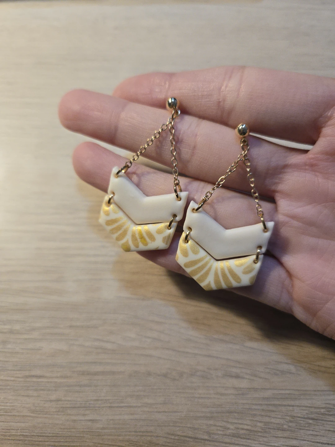 White & Gold Polymer Clay Earrings, Clearance - photo 4