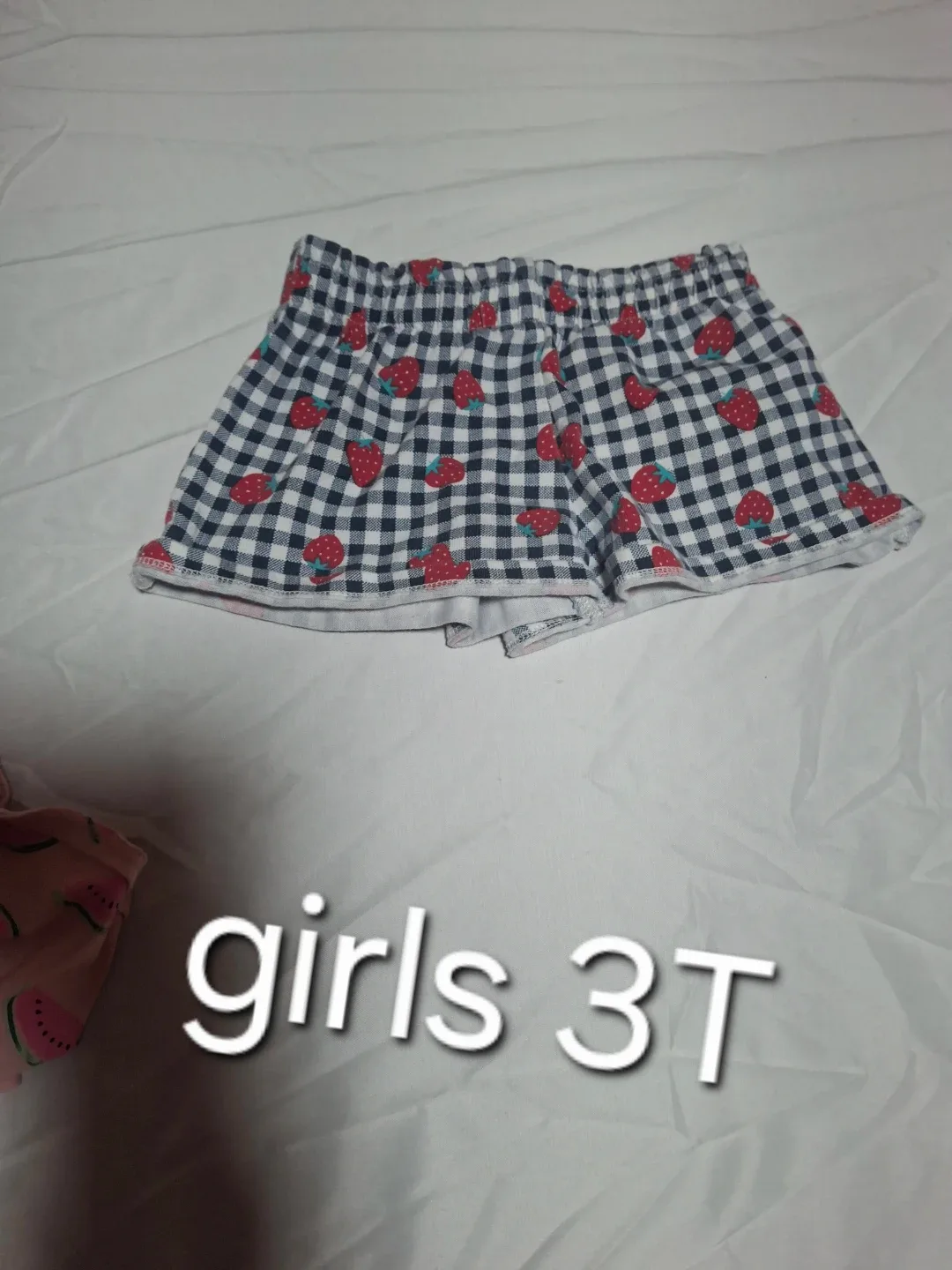 Girls 3T Shorts - Gingham Strawberry Print
