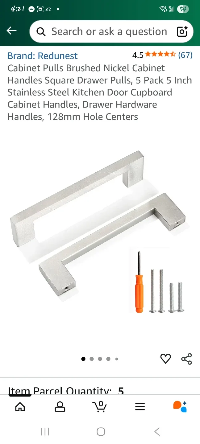 Brushed Nickel Cabinet Handles 5-inch -5pack thumbnail