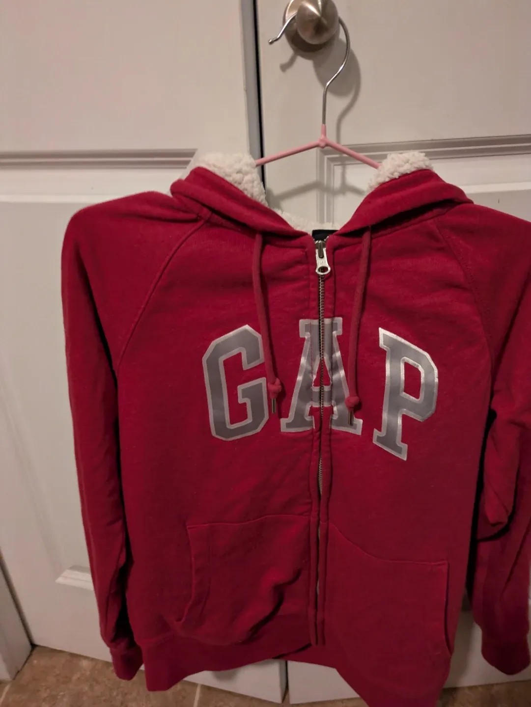 GAP Red Sherpa-Lined Hoodie - Size S
