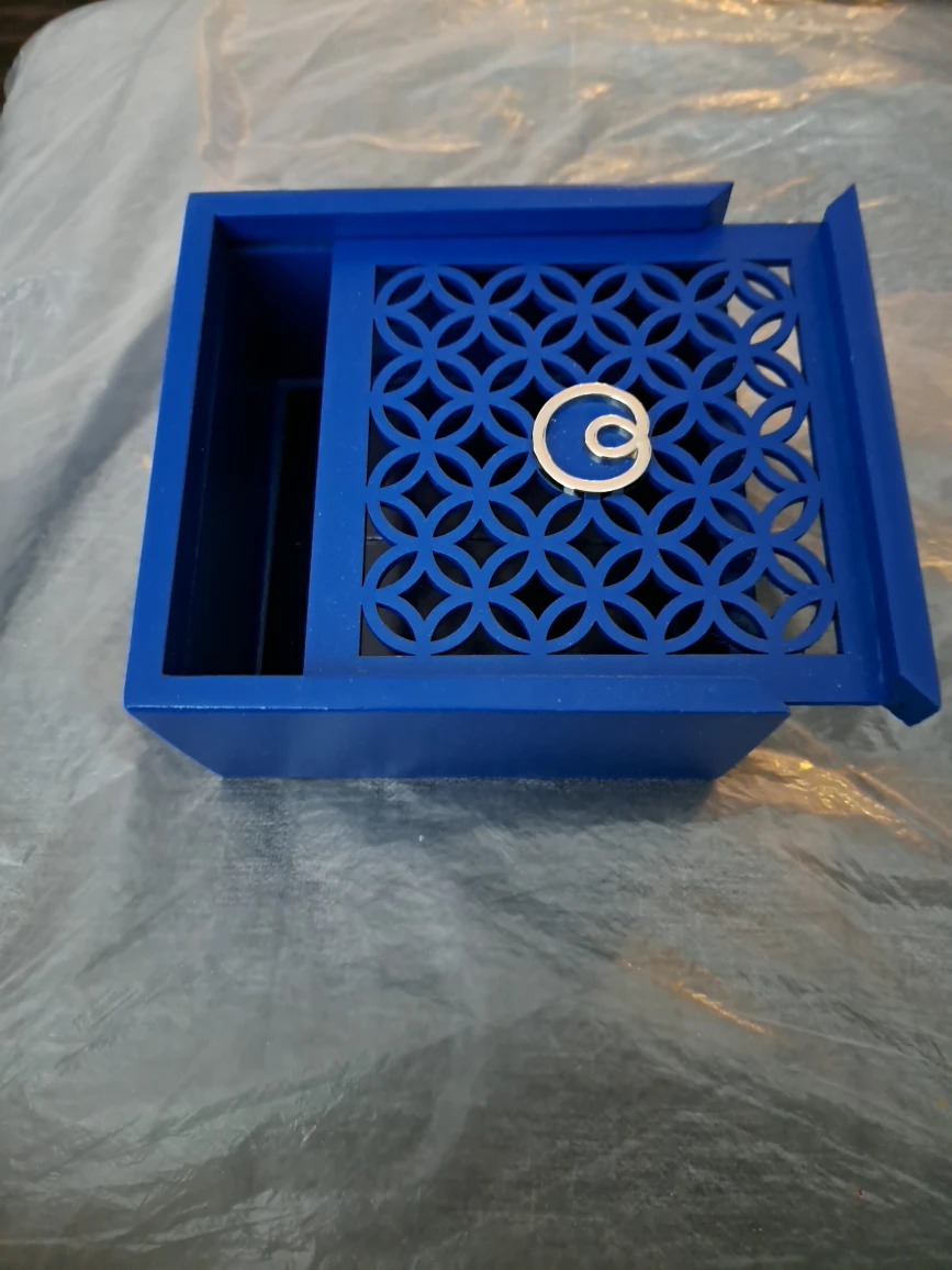 Royal Blue Wooden Box with Sliding Lid