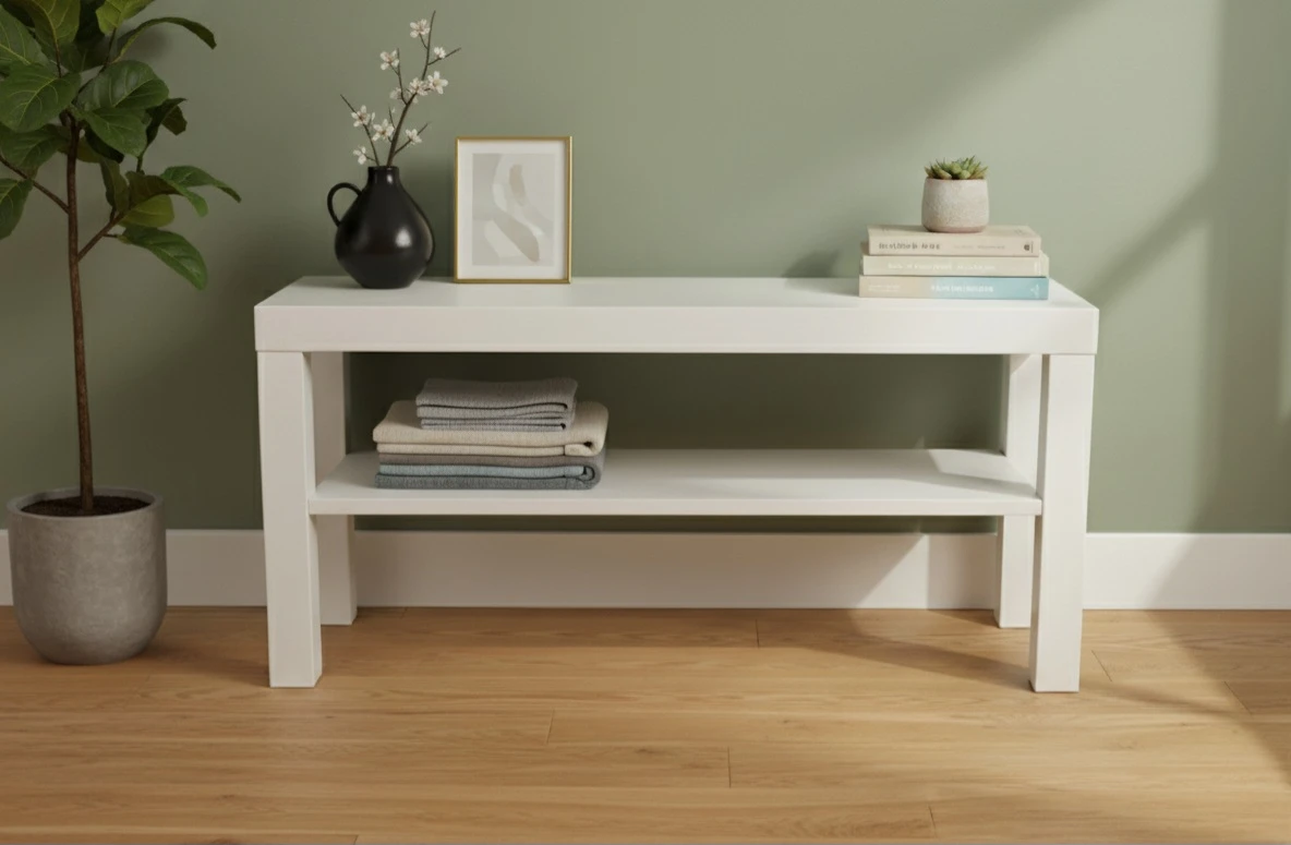 White Entryway Bench with Shelf - photo 2