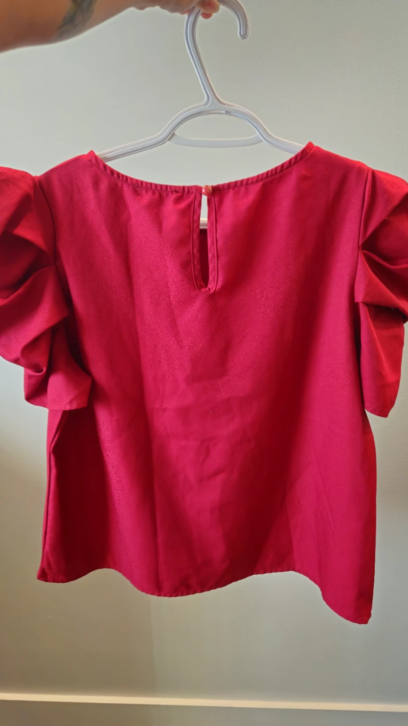 SHEIN CLASI Puff Sleeve Blouse - Burgundy & Xara White Blouse🥕 - photo 2