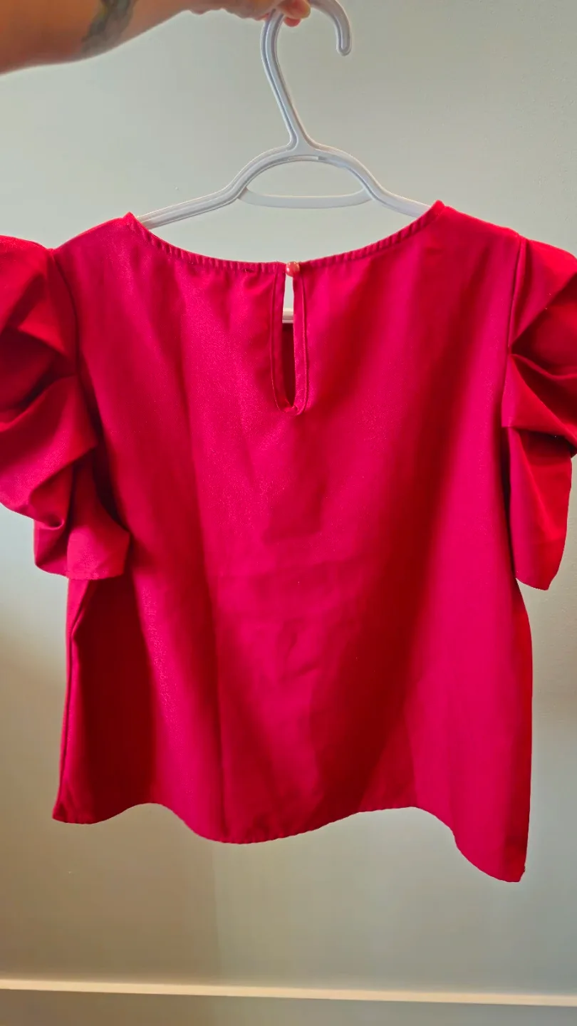 SHEIN CLASI Puff Sleeve Blouse - Burgundy & Xara White Blouse🥕 image indicator(2)