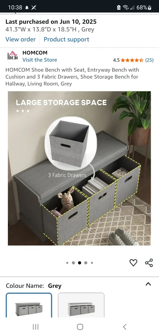 HOMCOM Grey Shoe Bench with Seat & 3 Drawers image indicator(4)