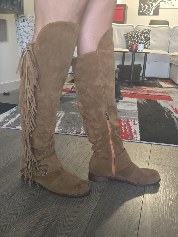 Brown Fringe Knee-High Boots - photo 2