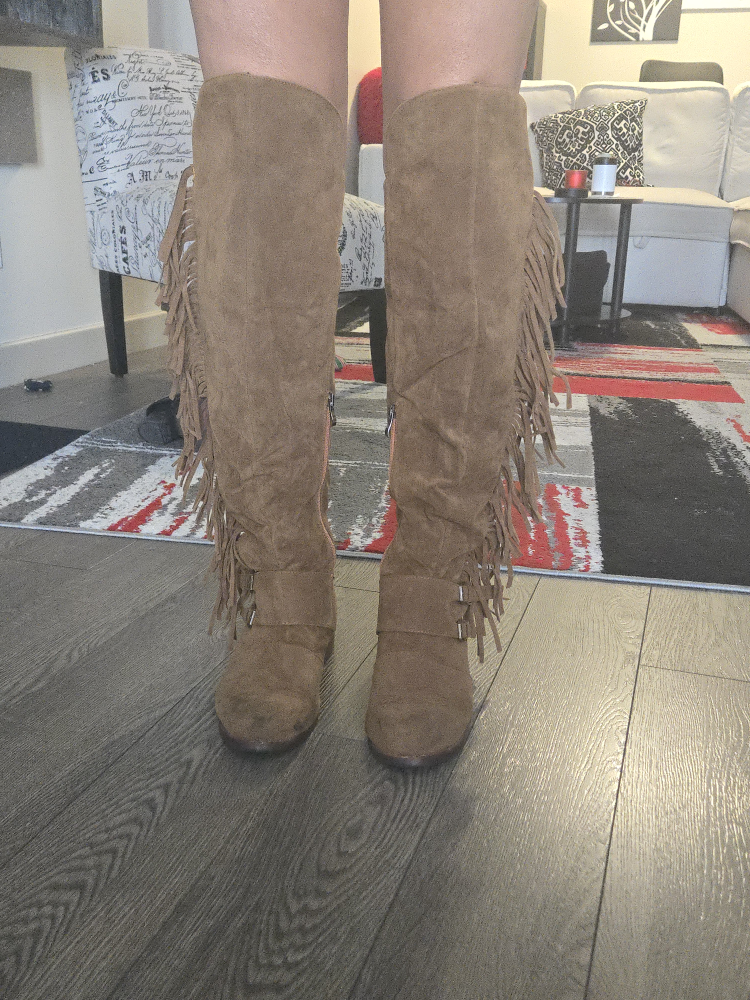 Brown Fringe Knee-High Boots - photo 3