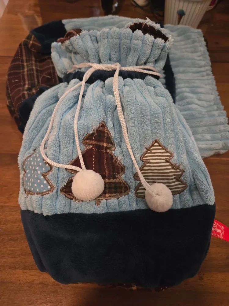 Blue Christmas Tree Drawstring Gift Bag