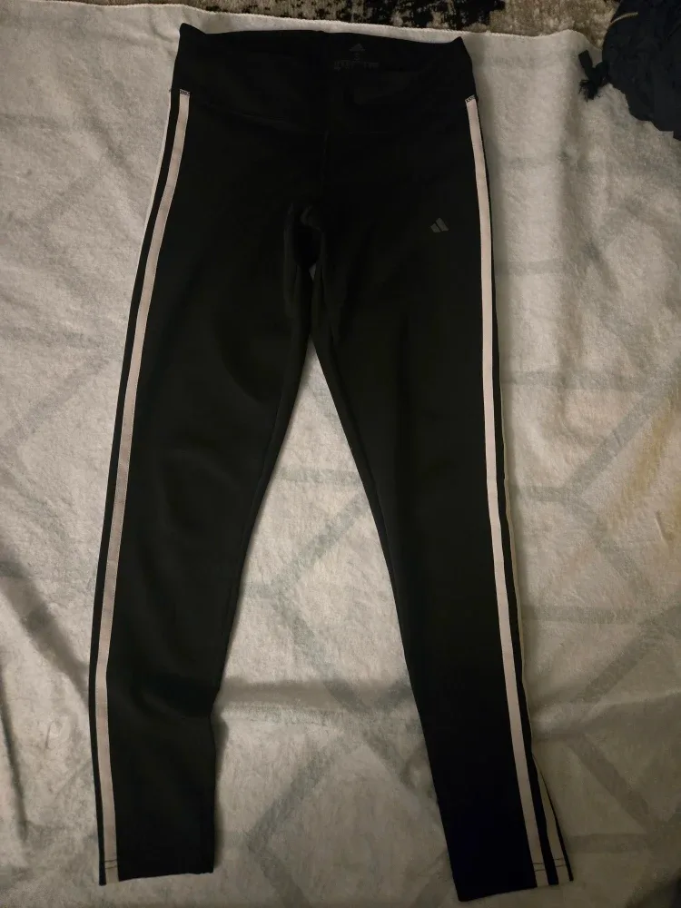young girl Adidas Black Leggings with White Stripes