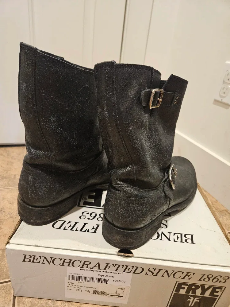Frye Rogan Engineer Distressed Black Boots, Size 13 image indicator(2)