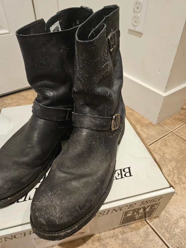 Frye Rogan Engineer Distressed Black Boots, Size 13 image indicator(3)