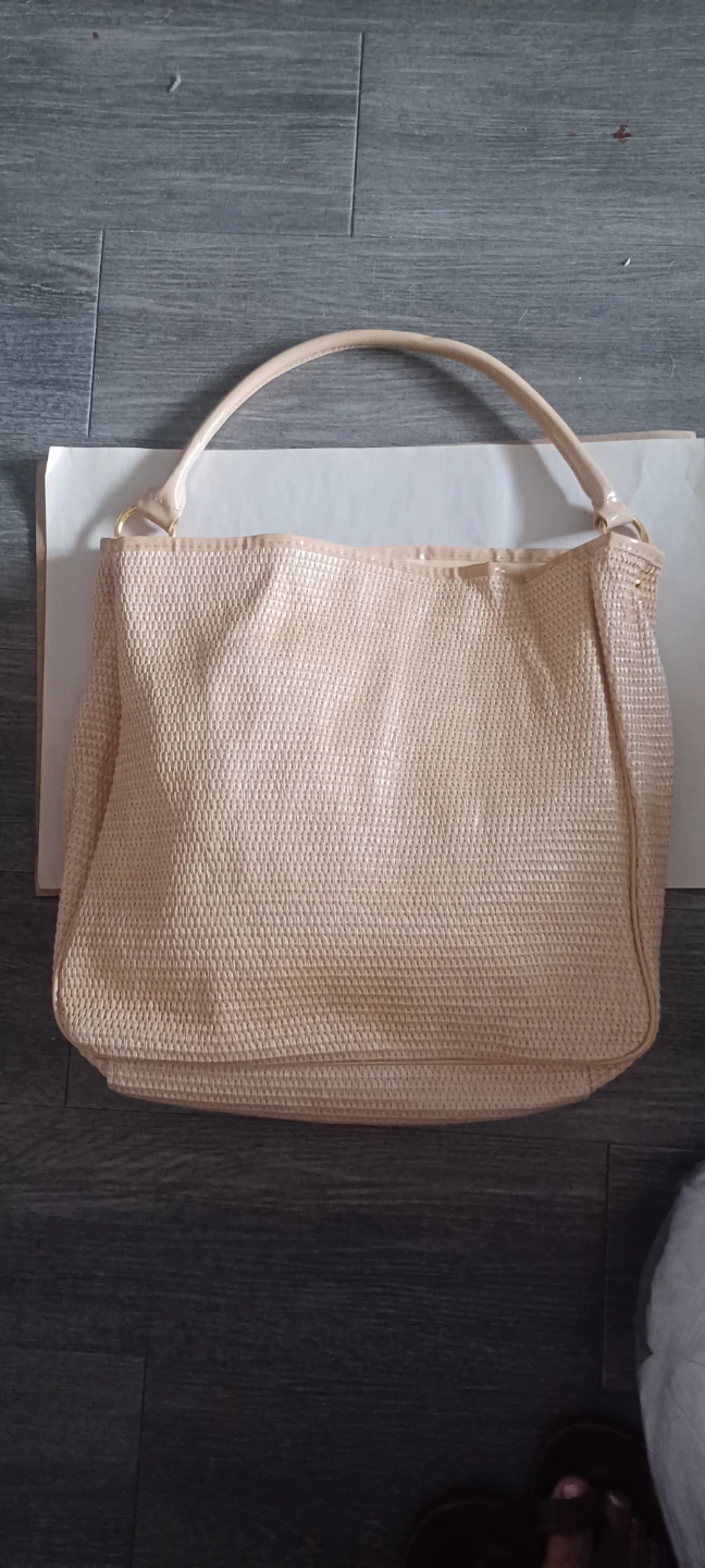 Beige Woven Shoulder Bag