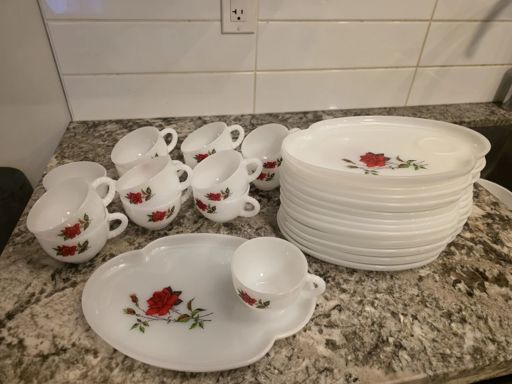 Vintage Opal Tea Set – 12 Cups & Matching Saucers