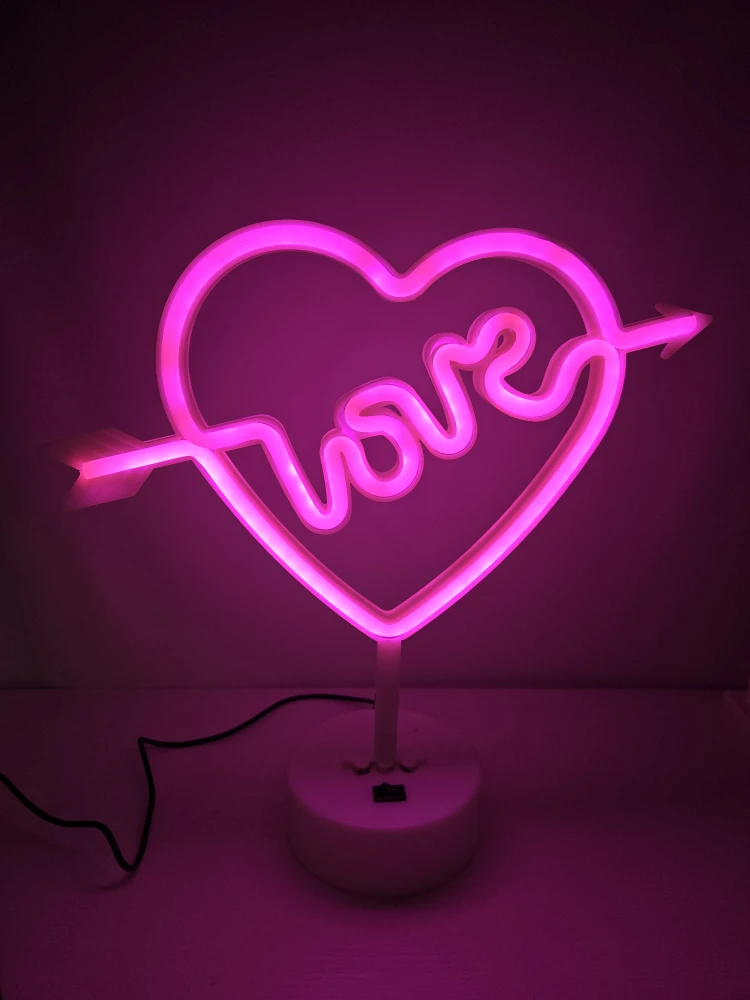 Heart Love Neon Sign, with a crack (battery or USB both works)