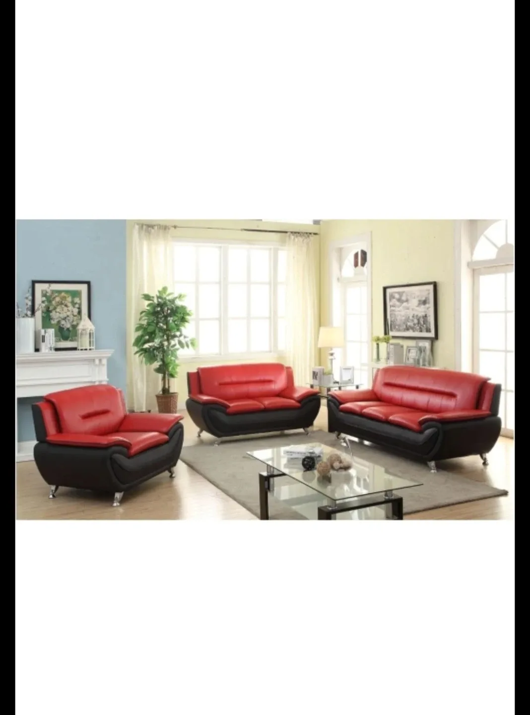 Red & Black Leather Sofa Set image indicator(3)