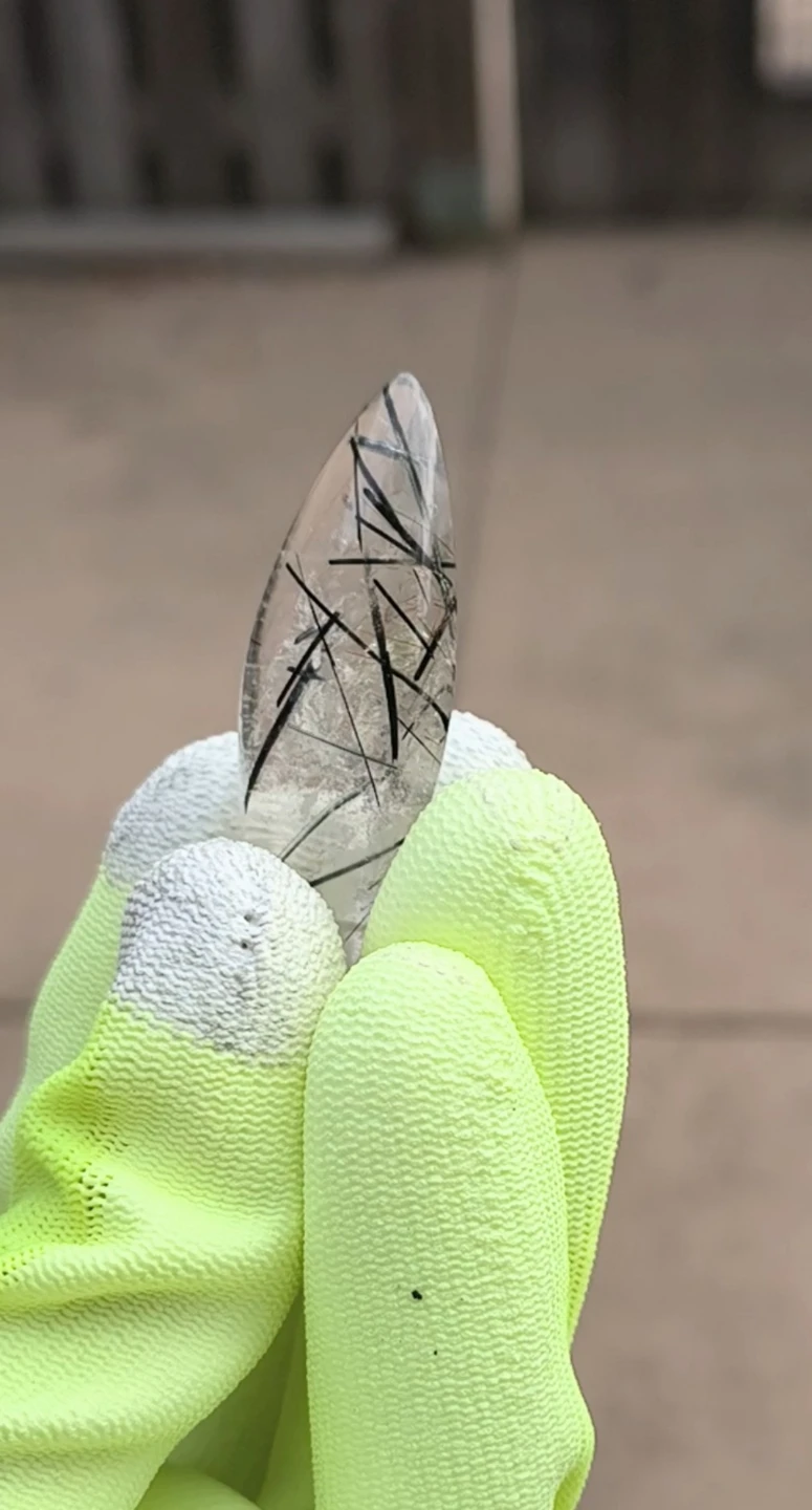 Clear Quartz with Black Rutile, Marquise Shape, 68 cts