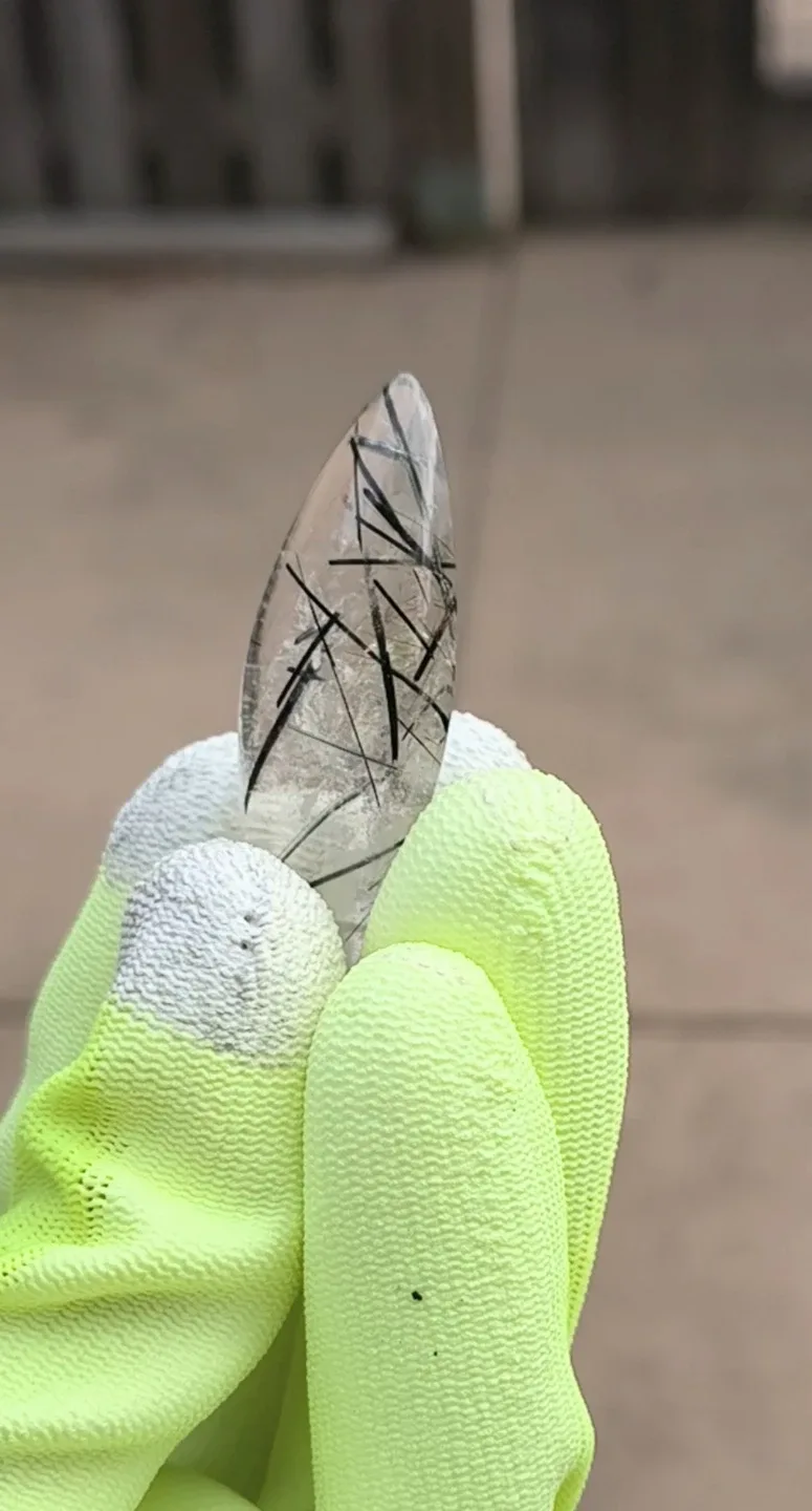 Clear Quartz with Black Rutile, Marquise Shape, 68 cts thumbnail