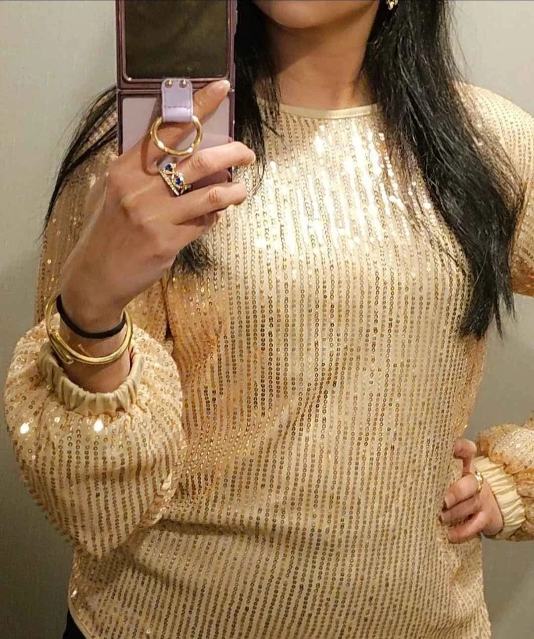 Sequin Long Sleeve Top - Gold image indicator(3)