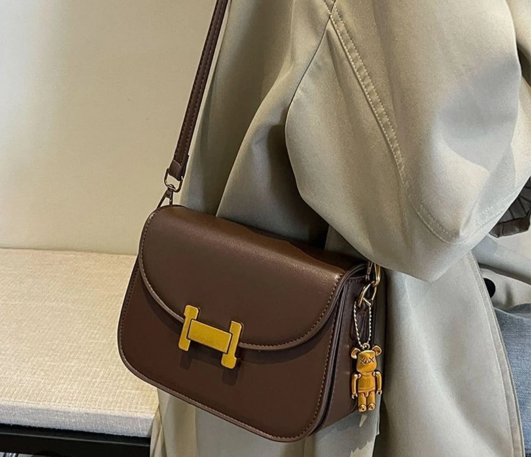 Brown Shoulder Bag with Gold Accent