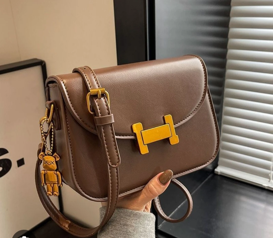 Brown Shoulder Bag with Gold Accent - photo 2