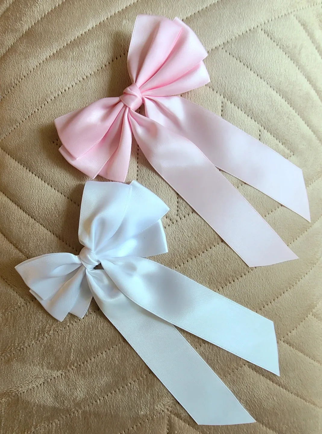 Set of Hair Bow Clips - Pink & White