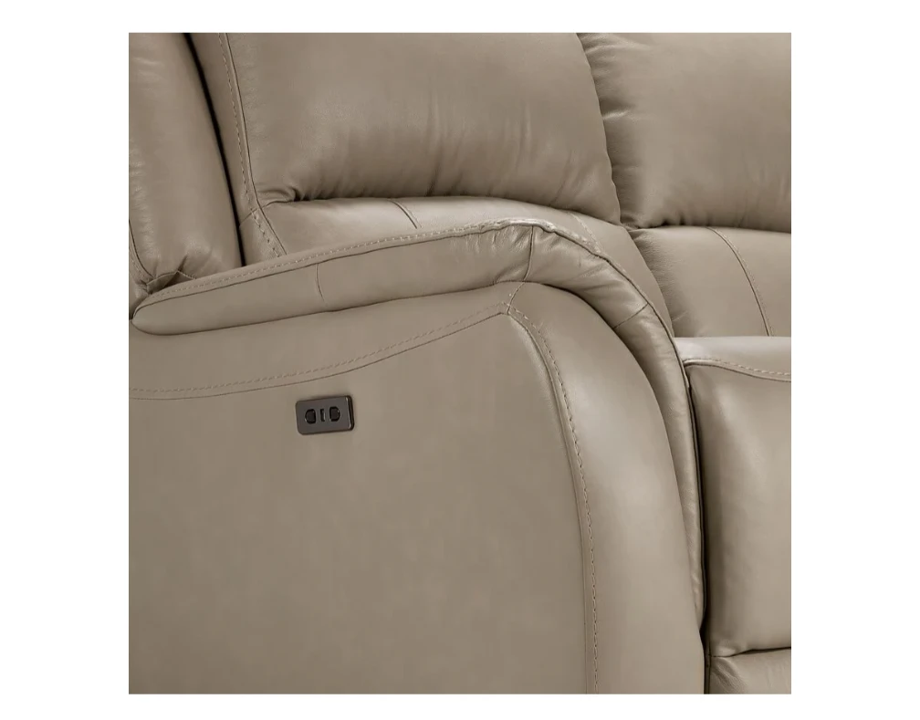 3-Seat Beige Leather Power Reclining Sofa