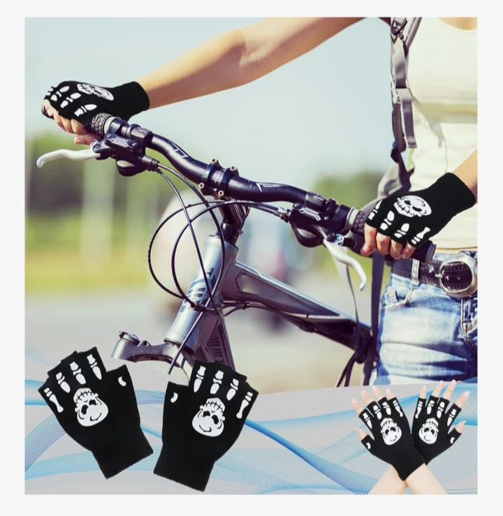 NEW!  LUOFUR Halloween Skeleton Fingerless Gloves