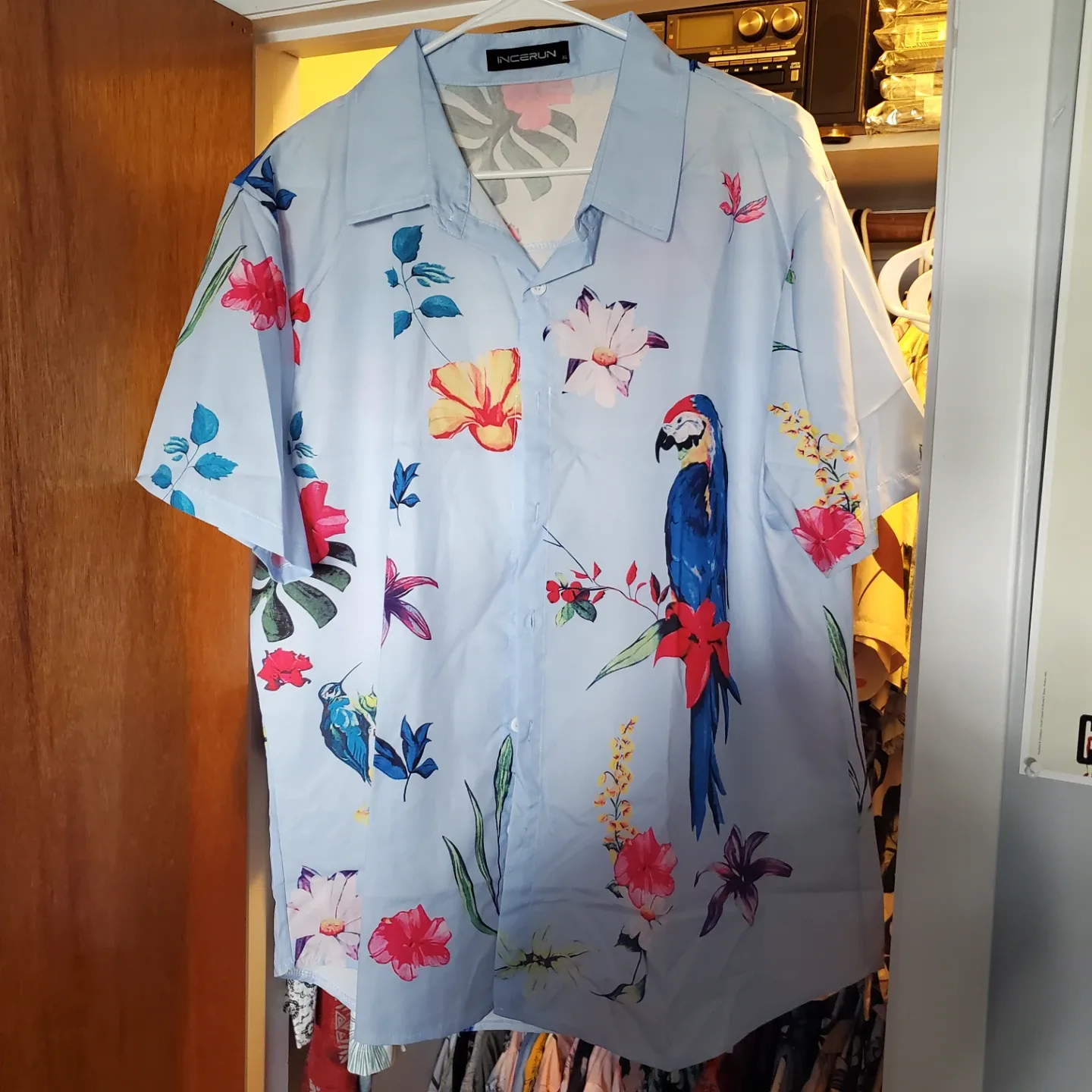 INCERUN Floral Parrot Print Shirt - XL image indicator(2)
