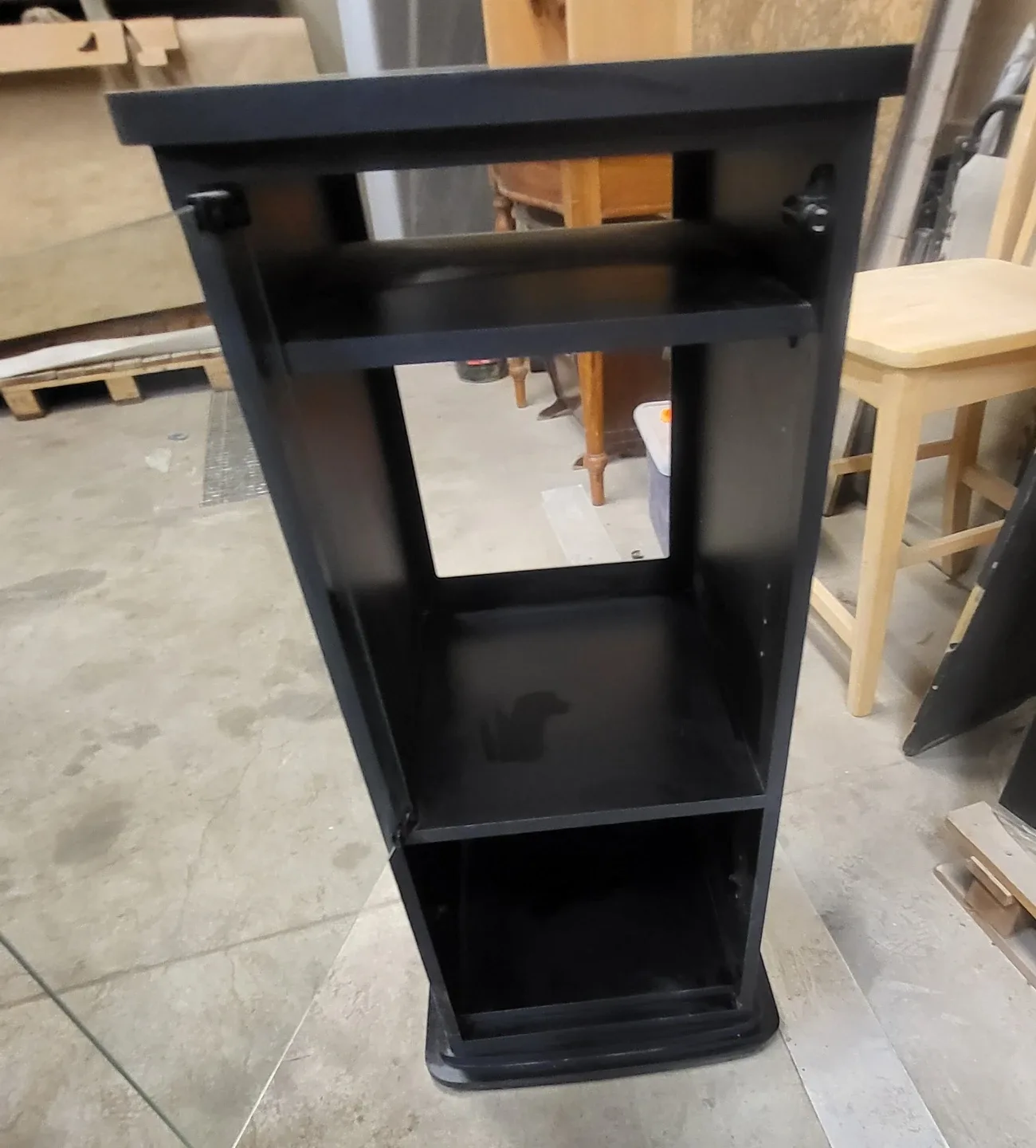 Vintage black stereo Cabinet with Glass Door