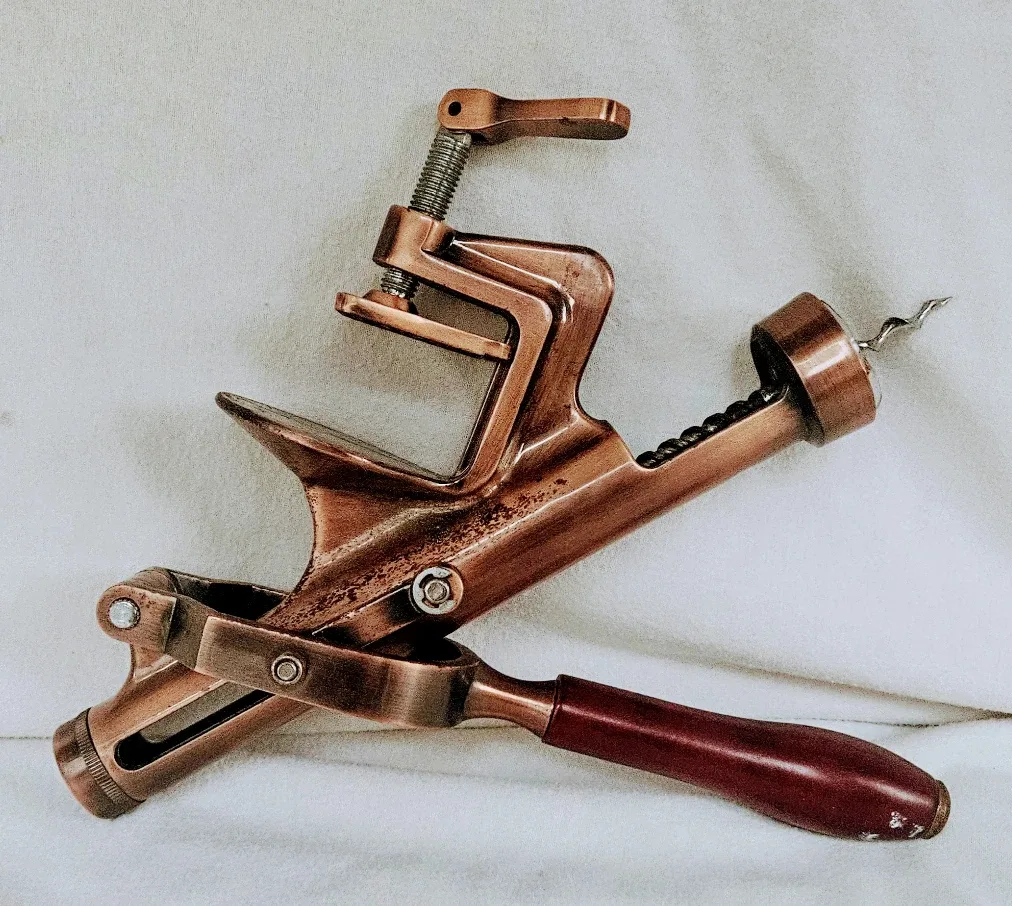 Vintage RAPID Brass Shelf Table Mounted Corkscrew Wine Opener image indicator(3)