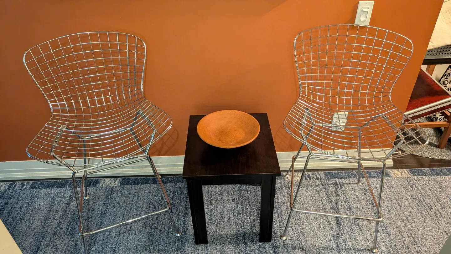 Two Bertoia Style Chairs - Chrome Finish, 24"