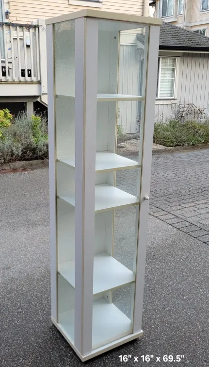 Tall White Glass Display Cabinet - 16" x 16" x 69.5"
