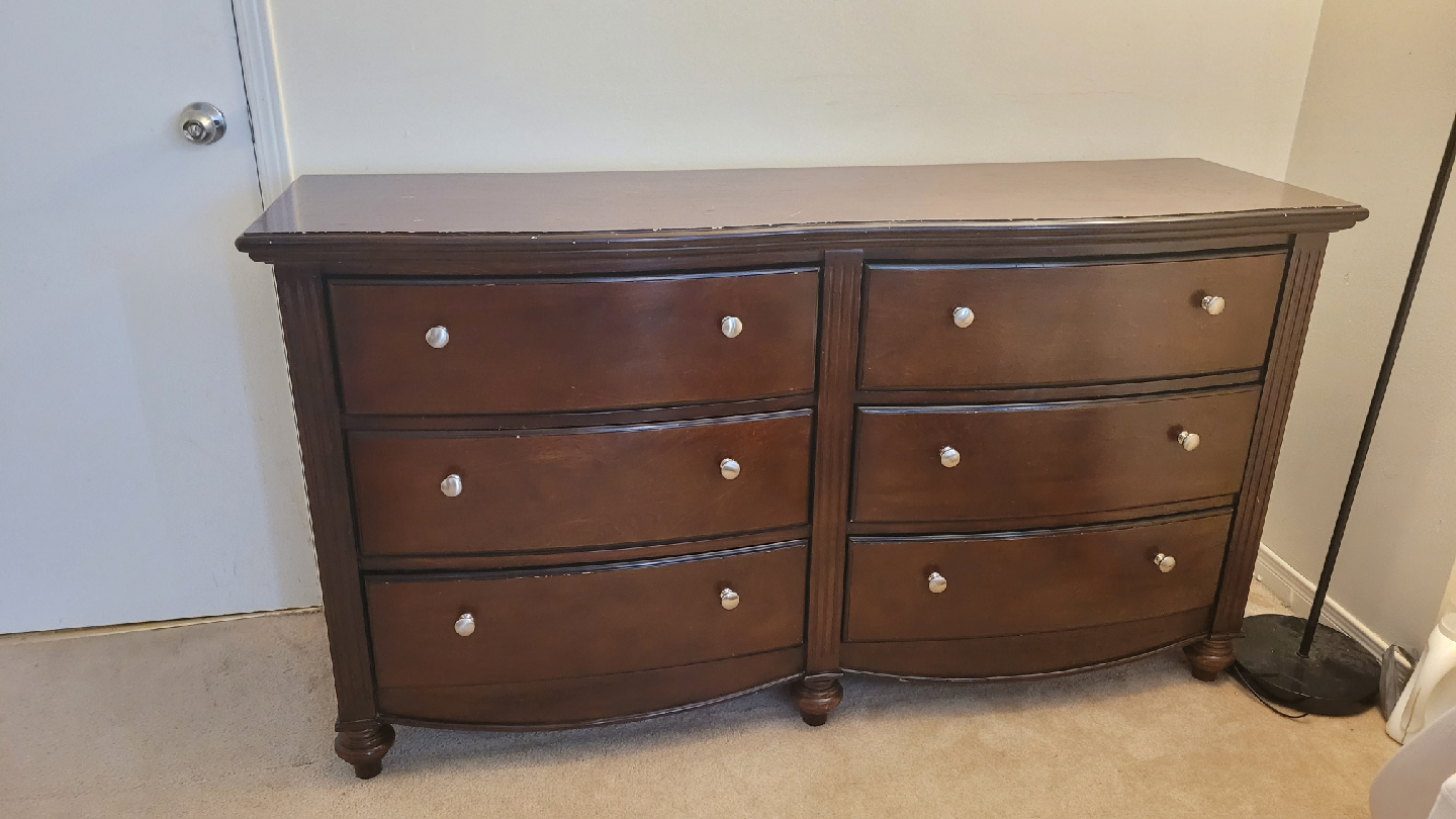 6 Drawer Dark Brown Wooden Dresser