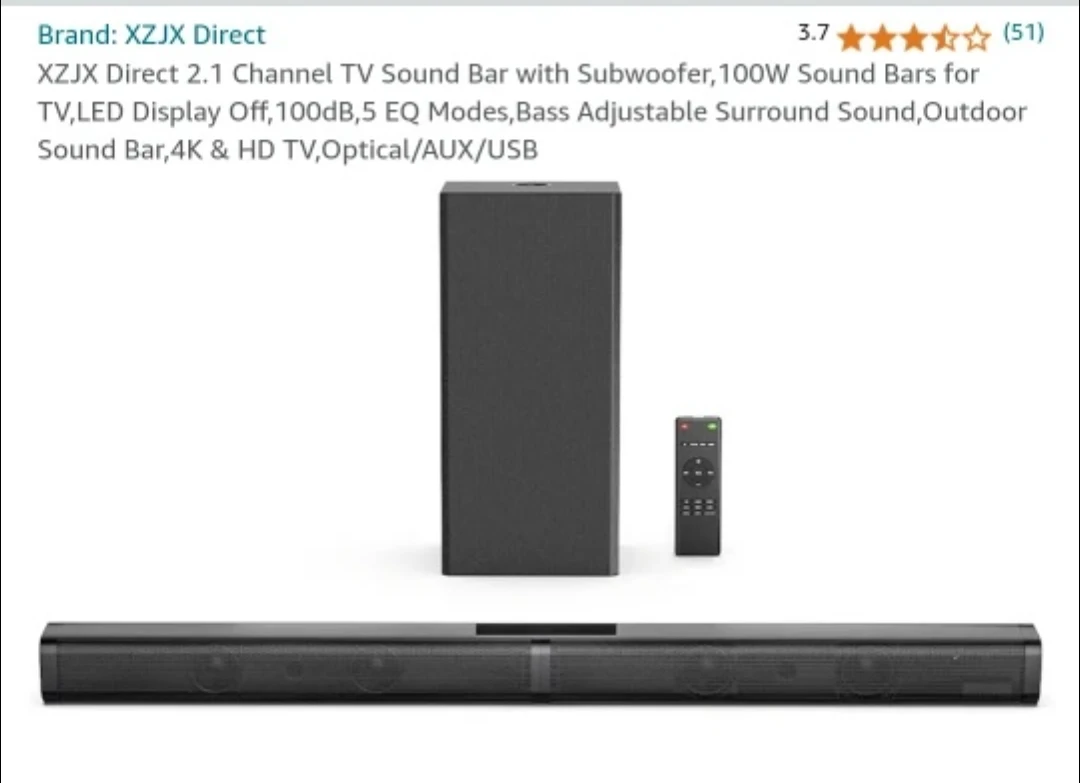 Direct 2.1 Channel TV Sound Bar with Subwoofer