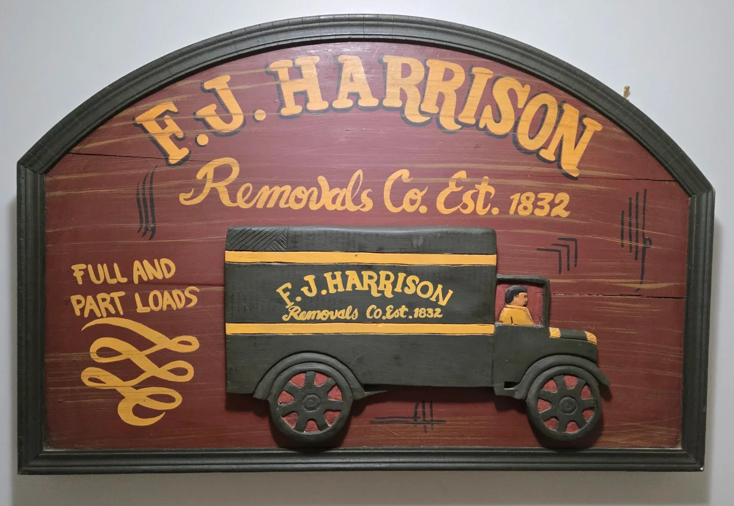 Vintage F.J. Harrison Removals Co. Est. 1832 Sign image indicator(2)