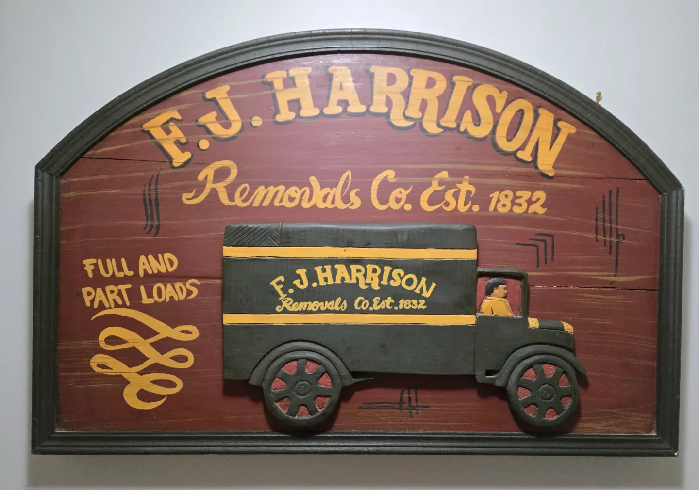 Vintage F.J. Harrison Removals Co. Est. 1832 Sign image indicator(3)
